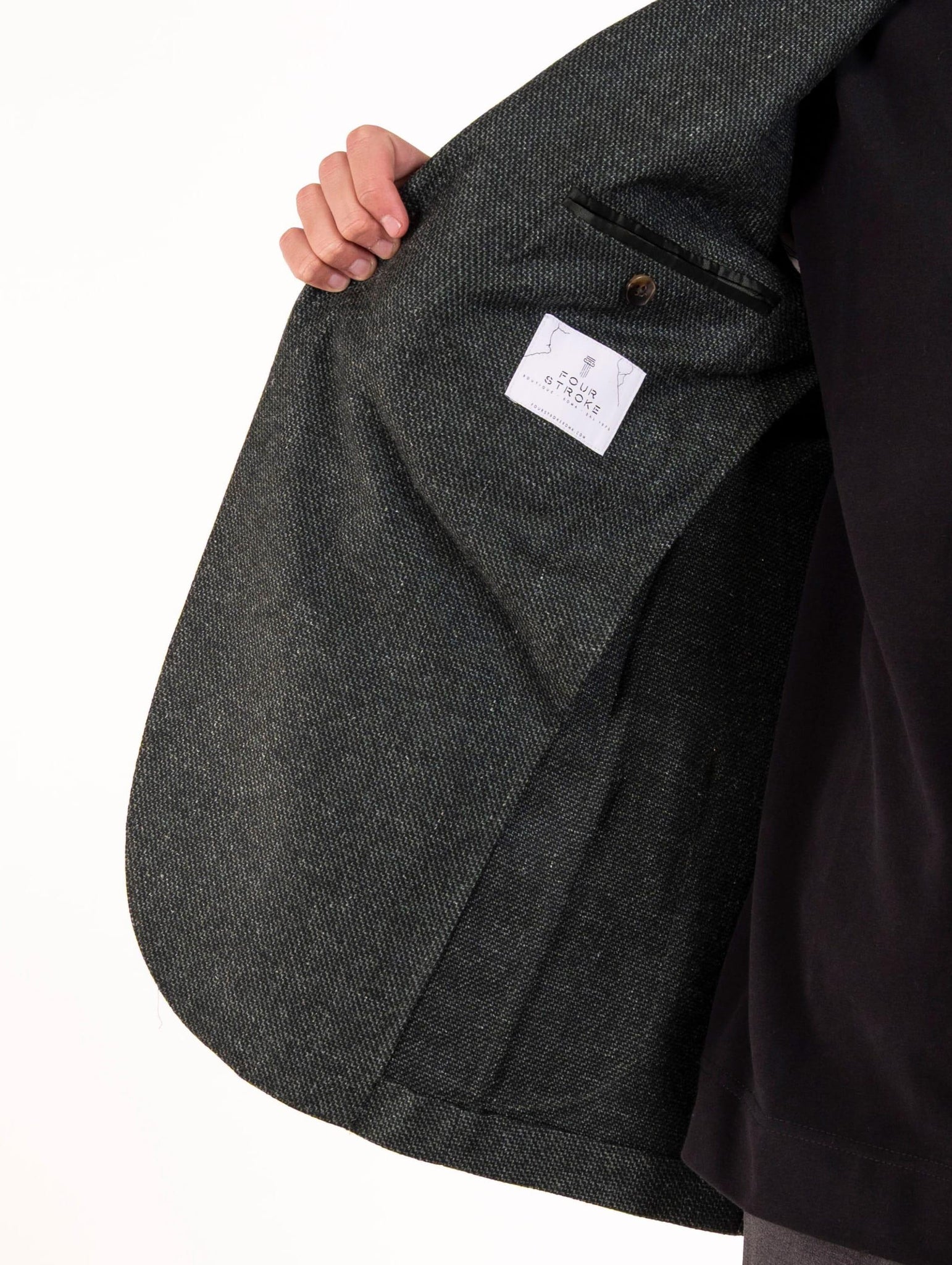 Giacca Sartoriale Four Stroke in Lana Vergine, Seta e Lino Canestro Verde e Nero PRAGA2/13137034 Four Stroke