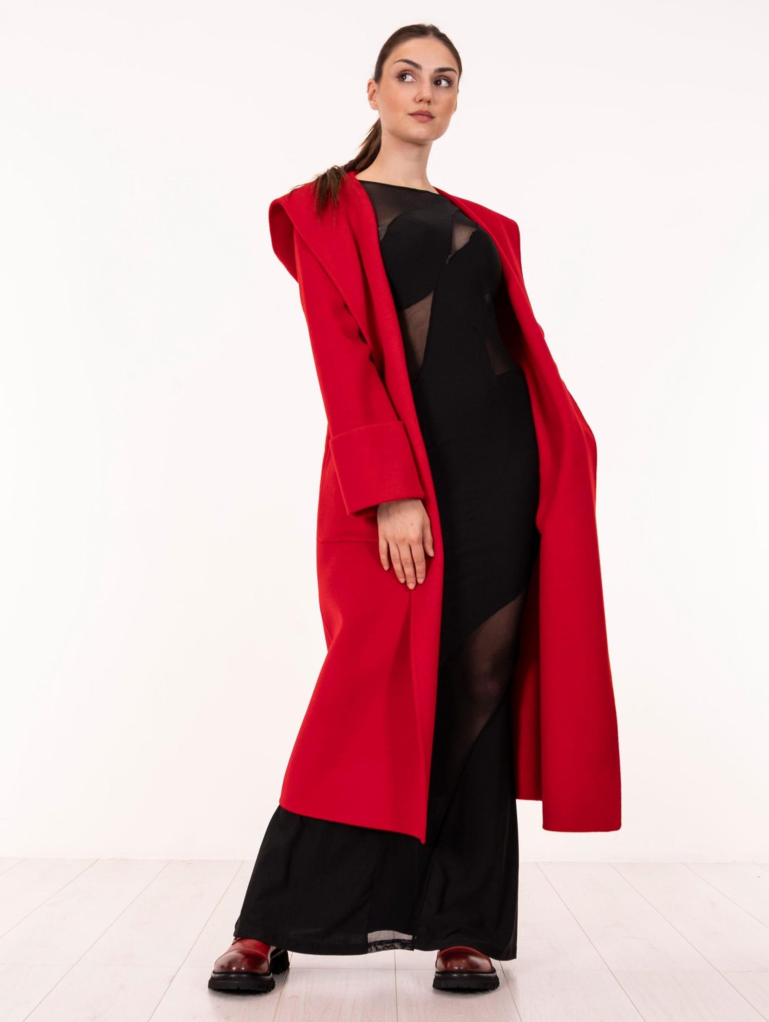 Cappotto con Cappuccio Alpha Studio in Lana Rosso AD-4691N2011 Alpha Studio