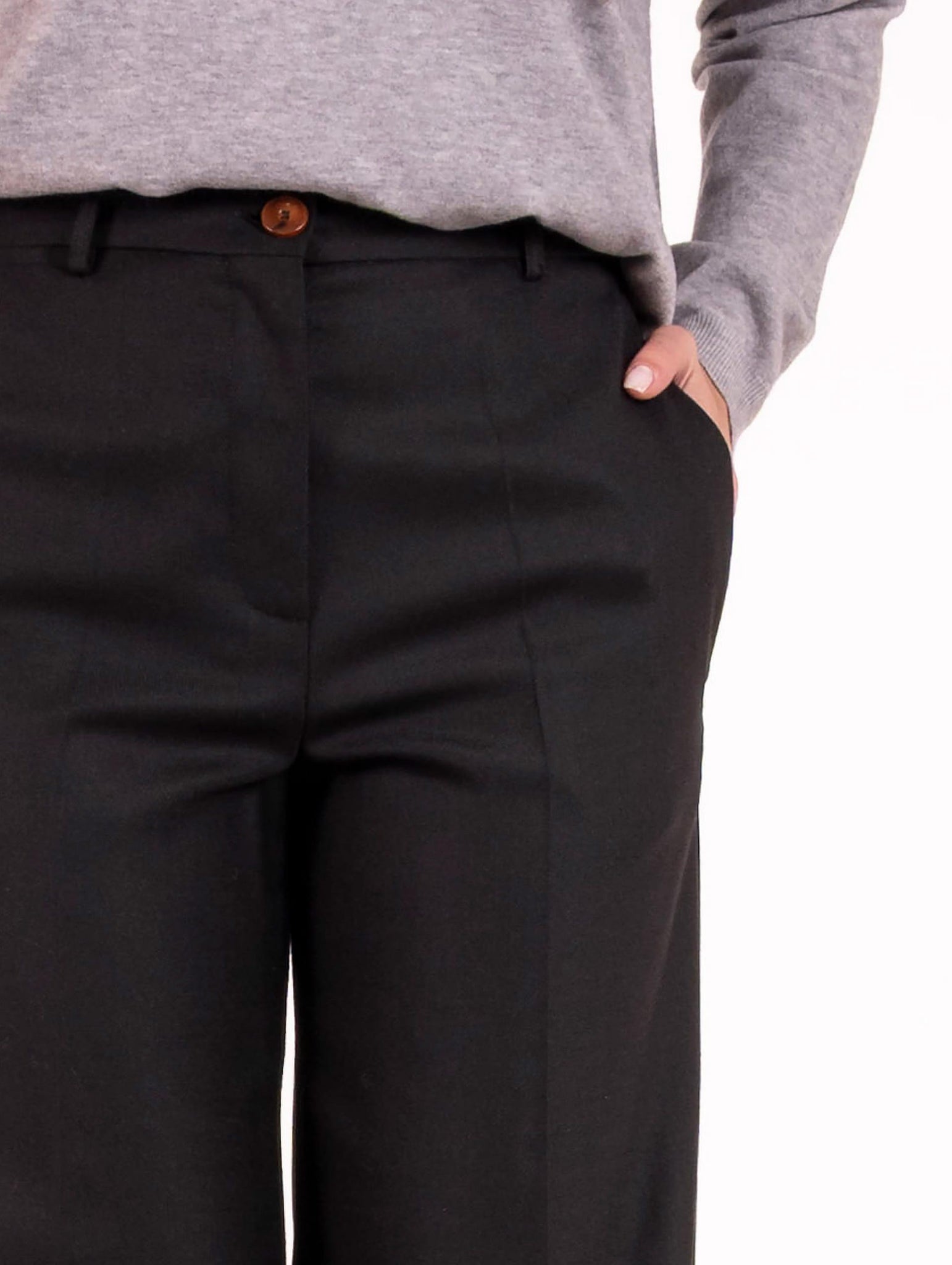 Pantalone Palazzo Alysi in Twill di Lana Nero 165187NE Alysi