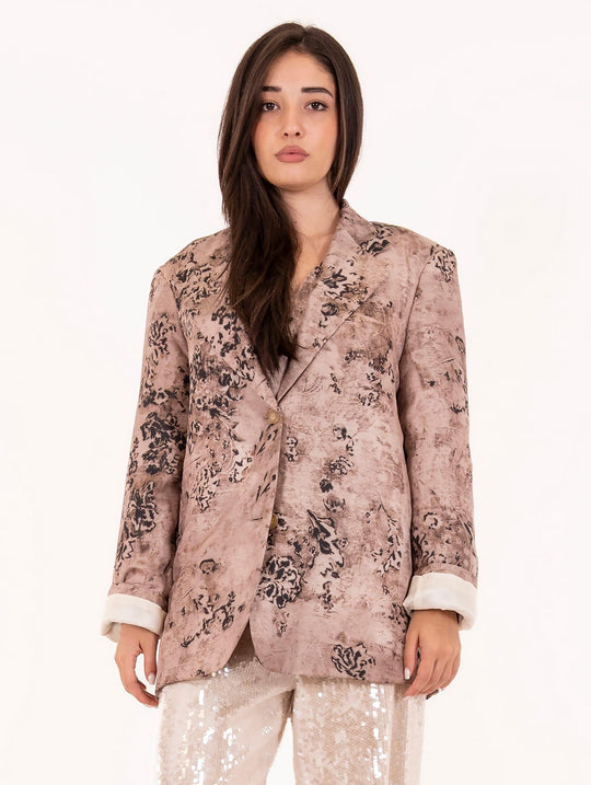 Alysi Blazer in Silk Tapestry Print Petal