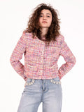 Jacke No Secrets mit Perlen aus rosa Tweed