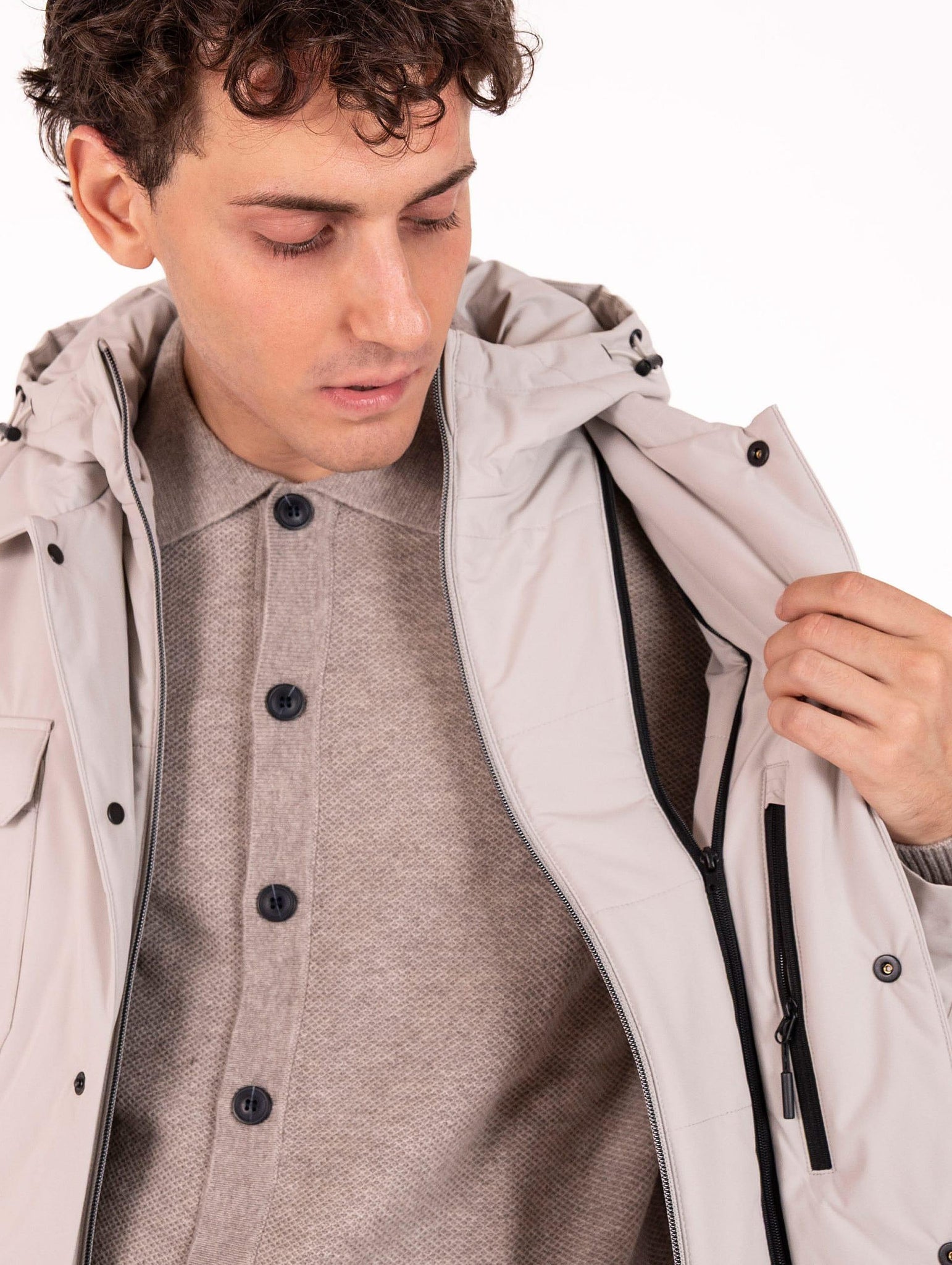 Giubbotto Luis AT.P.CO. in Tessuto Tecnico con Pettorina Avorio LUIS715N053033 AT.P.CO