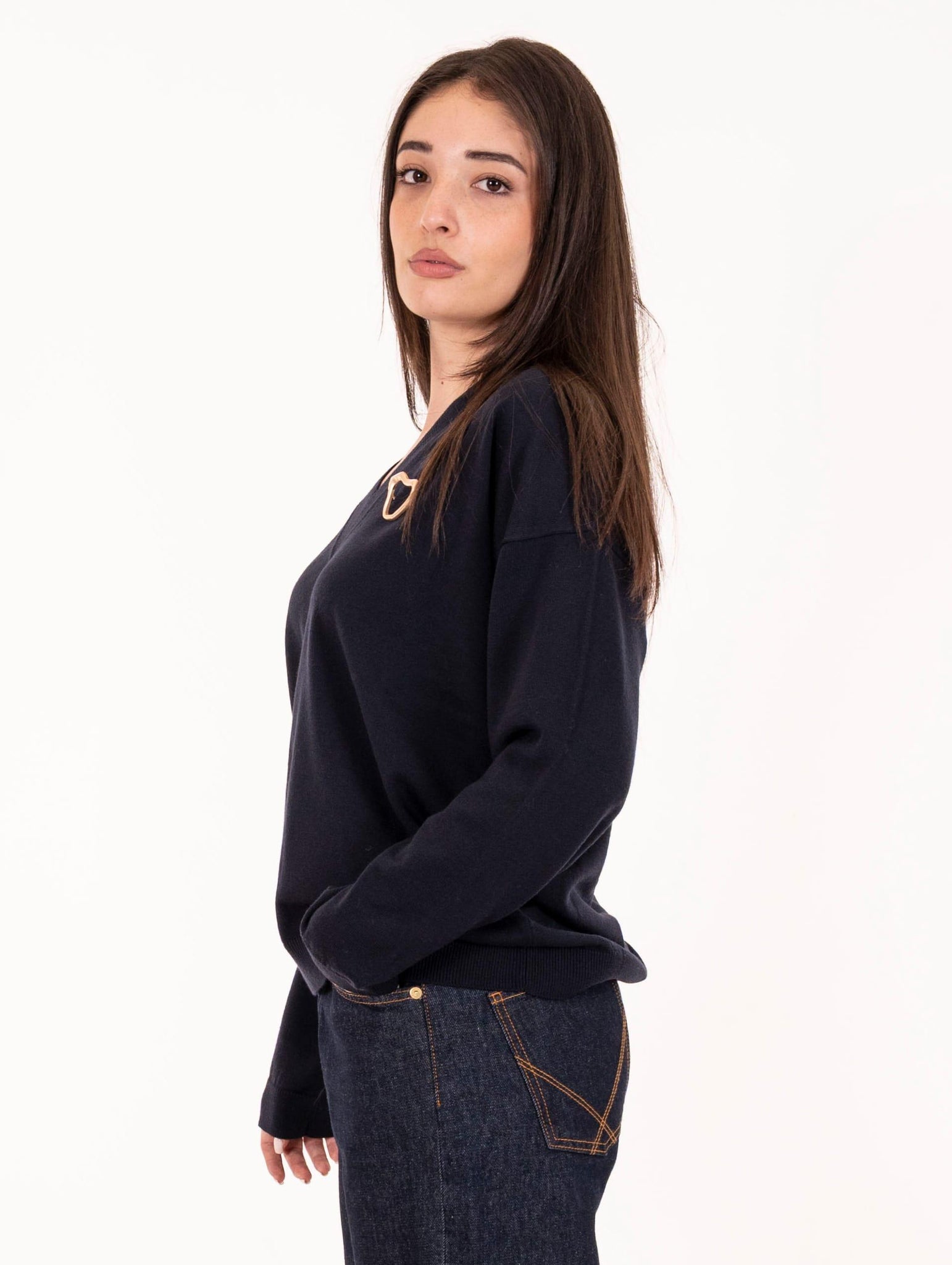 Maglia V Alpha Studio in Pura Lana Blu Notte AD-4003A2001 Alpha Studio