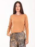 Maglia Girocollo White Wise con Spacchetto in Lana e Viscosa Cammello