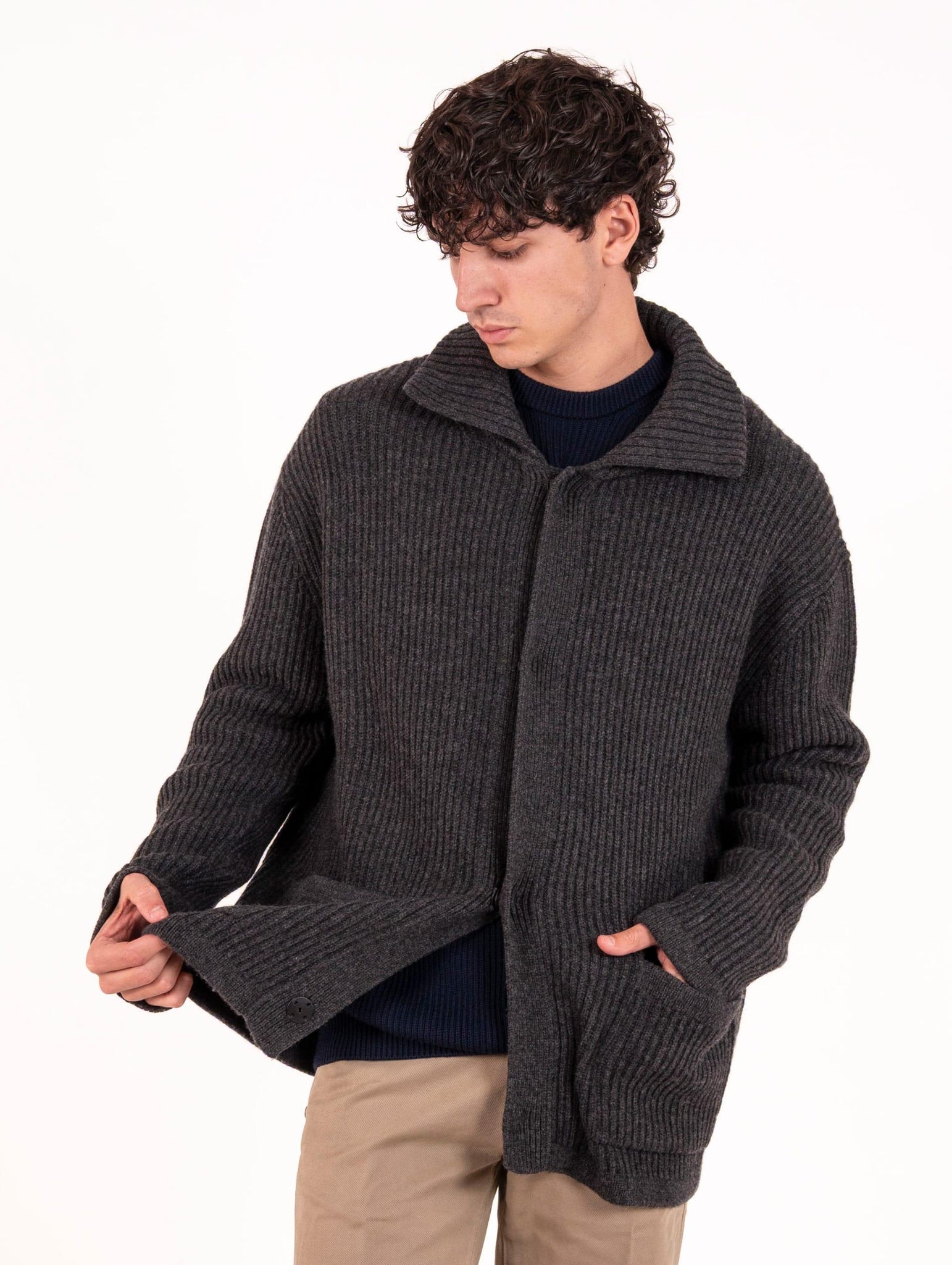 Bomber Alpha Studio in Lana e Cashmere Antracite AU-3126N1004 Alpha Studio