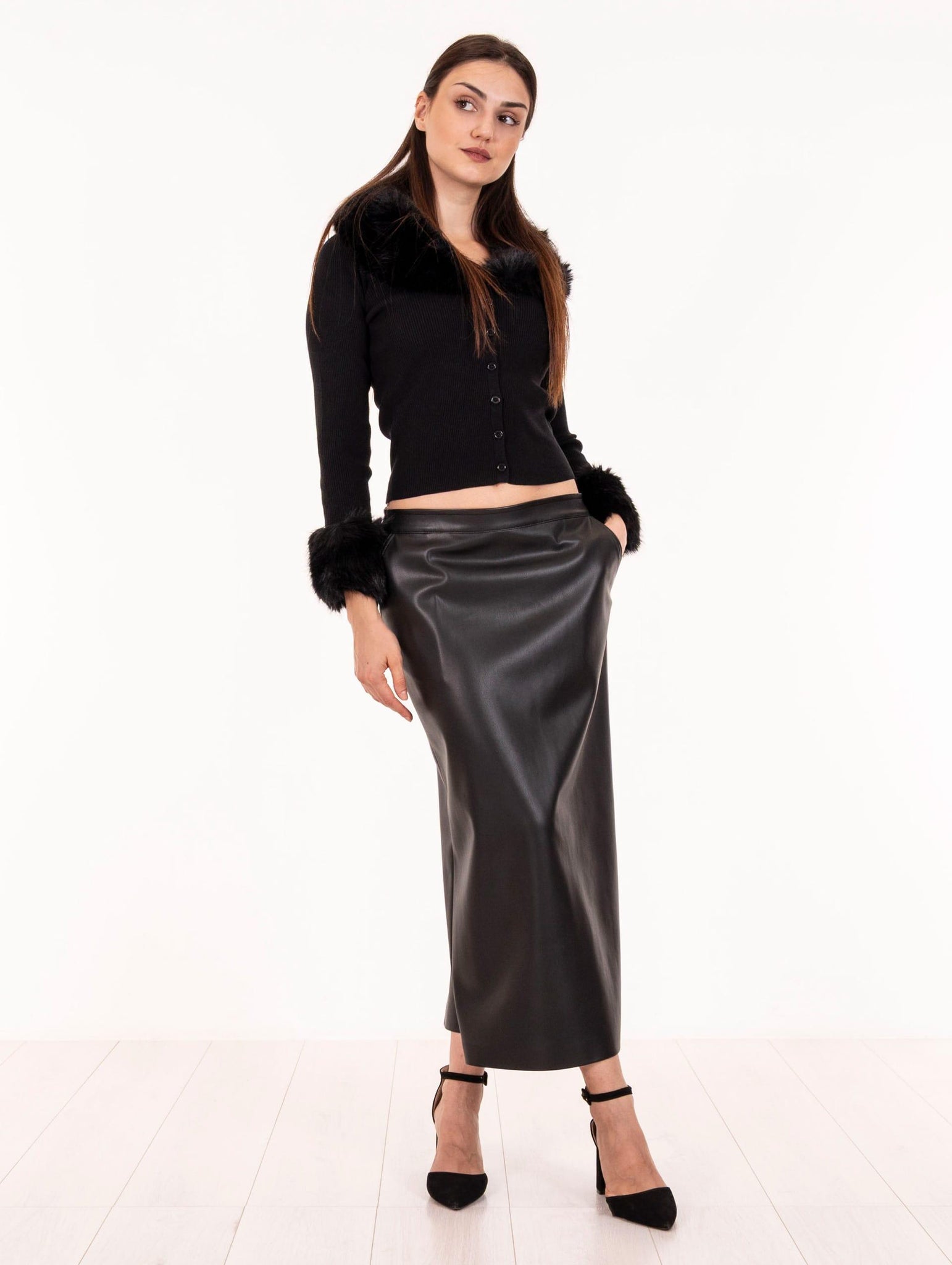 Gonna Alpha Studio in Eco Pelle Nera AD-4640M2002 Alpha Studio