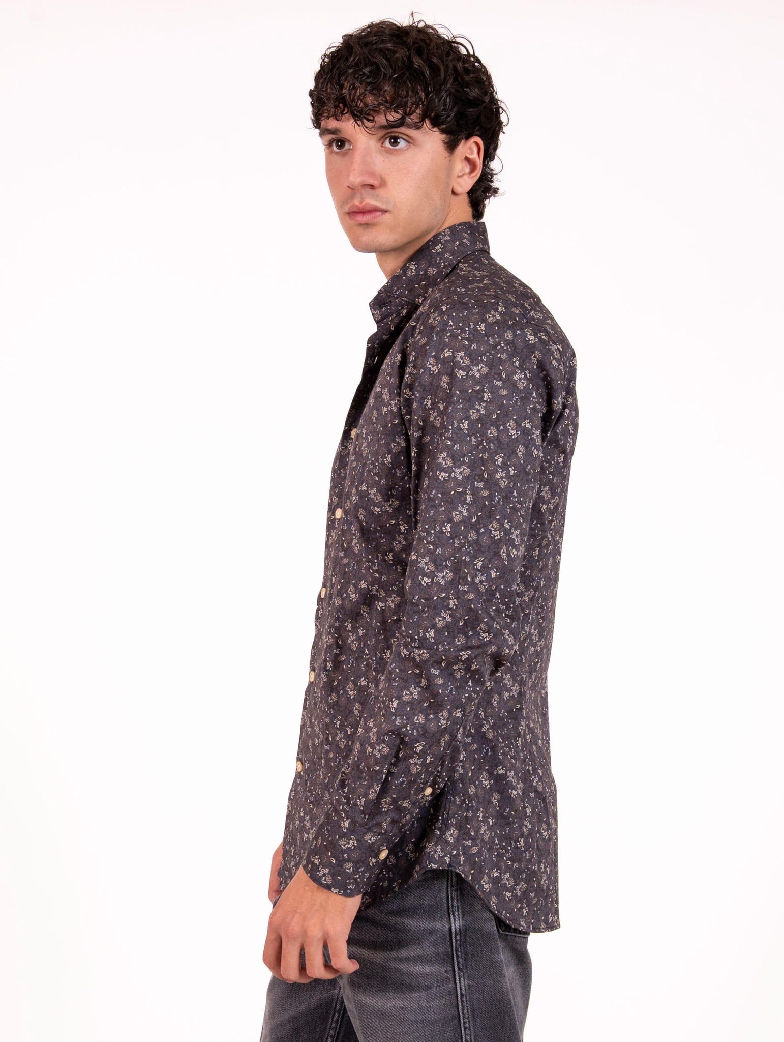 Camicia Caliban in Cotone Fantasia Jaquard Blu e Marrone G9FFURFN2 Caliban