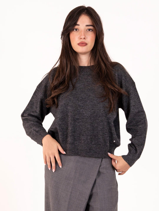 Pull Girocollo White Wise in Cachemire Antracite