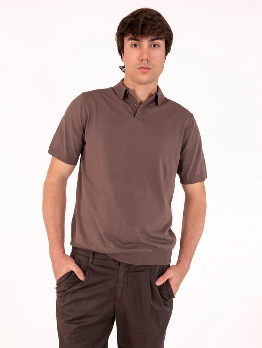 Polo Devore in Cotone Crepe e Seta Fango