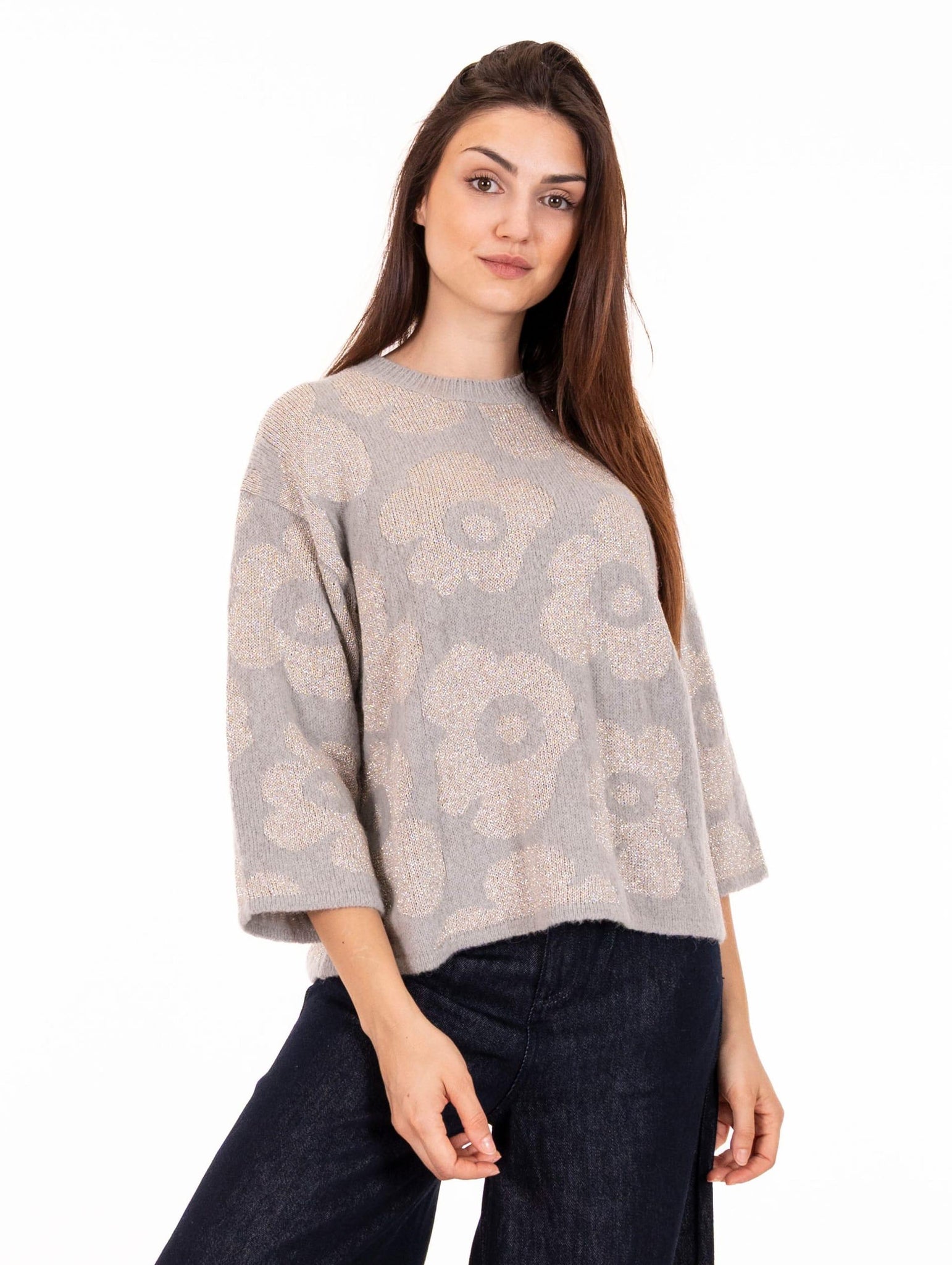 Pull Flower Alessia Santi in Lana e Alpaca Grigio Argento SD53044529125-01 Alessia Santi