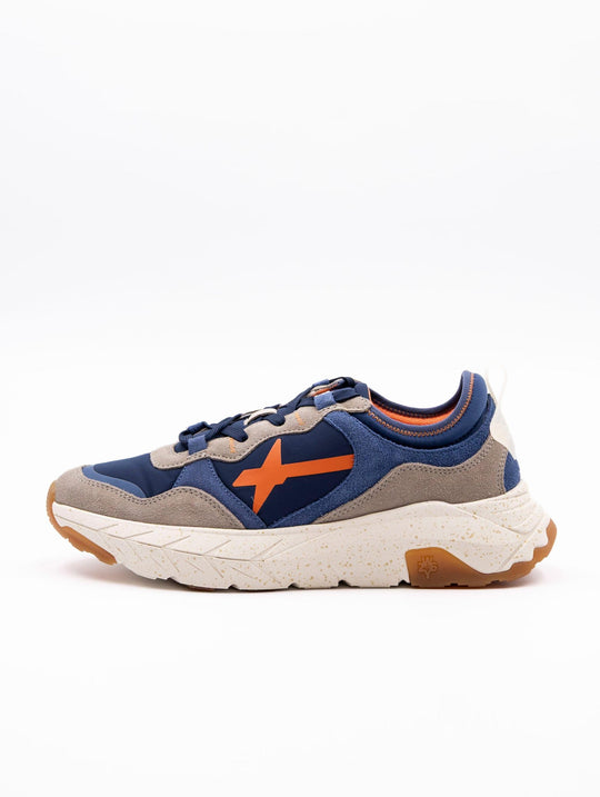 Sneaker W6YX in Technical Fabric and Blue and Gray Suede