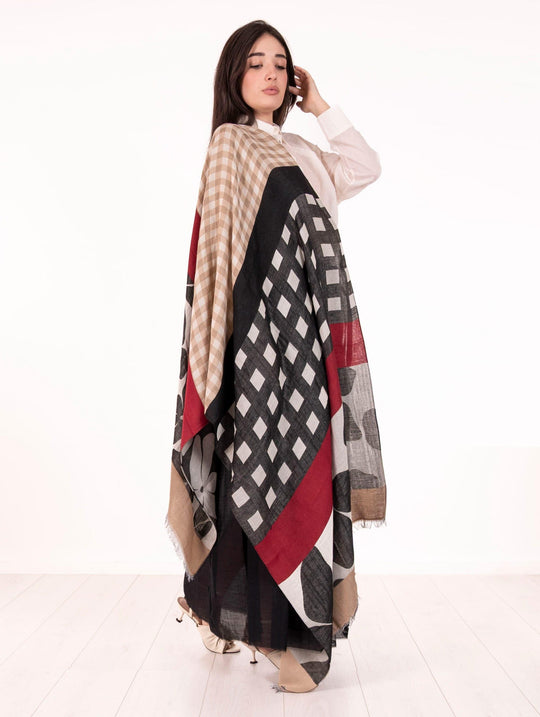 Alessia Santi Patchwork-Schal aus Lavagna-Rotem Viskose-Mix