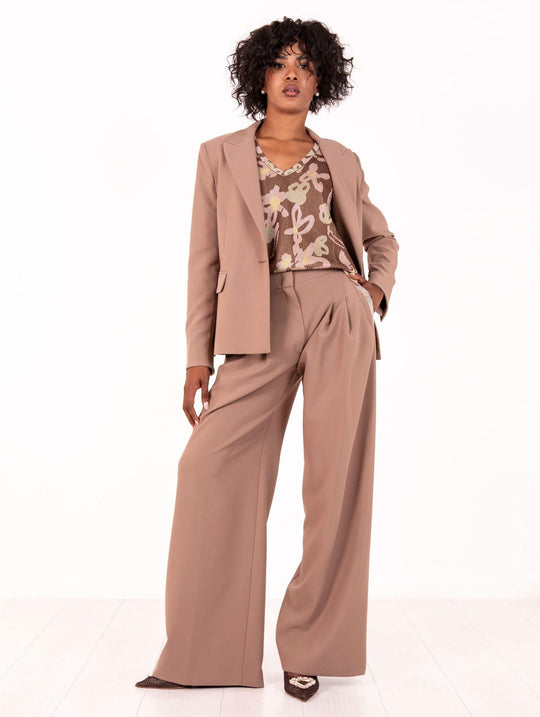 Blazer D.Exterior con Monile in Cadì Stretch Mocha