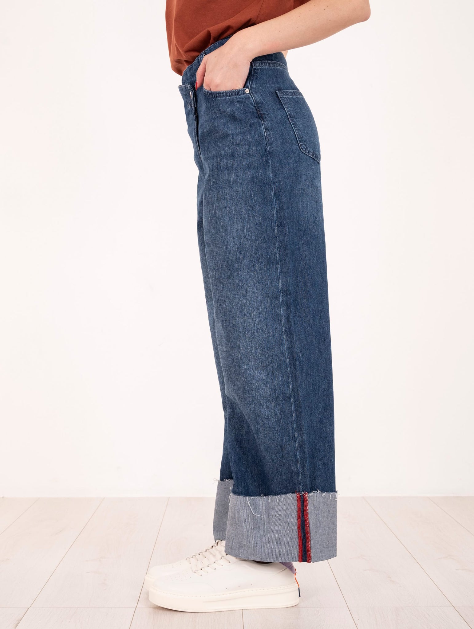 Jeans Alessia Santi con Maxi Risvolto in Denim Blu