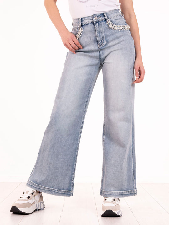 Palazzo-Jeans No Secrets mit Perlen