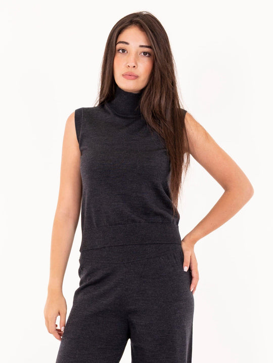 Lupetto ärmelloses Alpha Studio aus Merinowolle Anthrazit