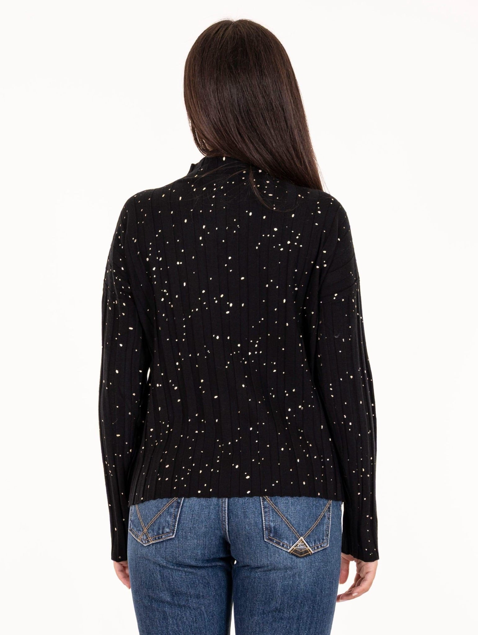 Maglia a Coste White Wise in Viscosa Laminata Nera