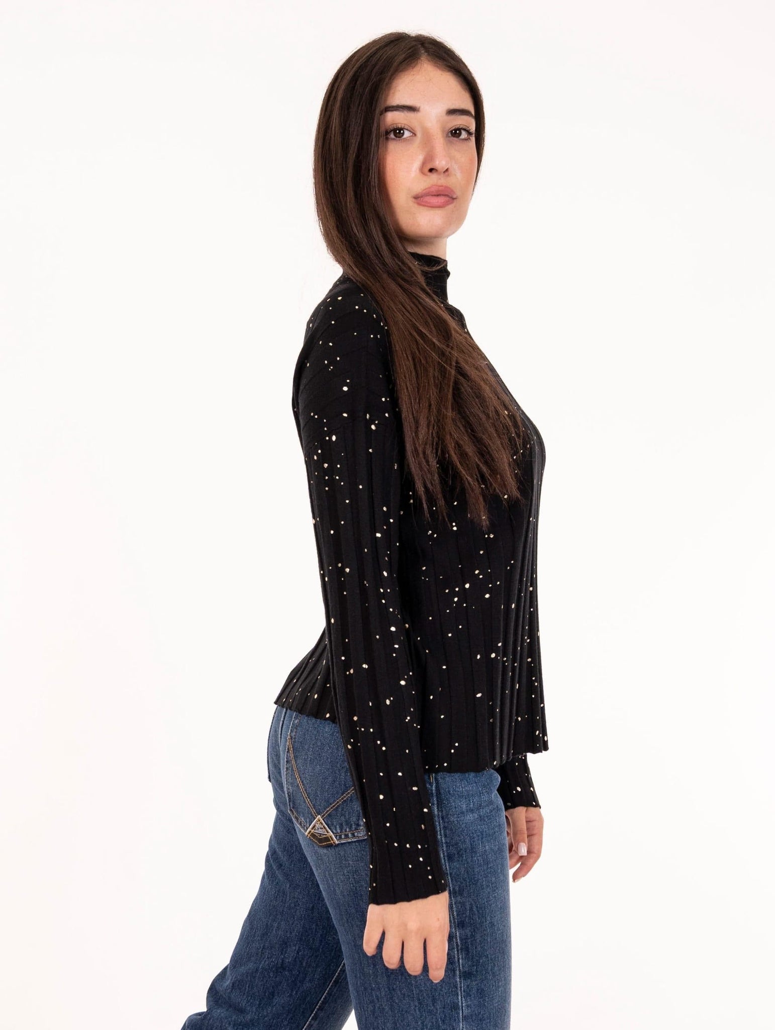 Maglia a Coste White Wise in Viscosa Laminata Nera