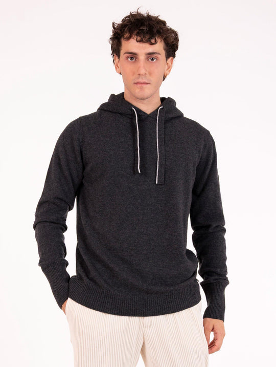 Maglia Alpha Studio con Cappuccio in Lana Geelong Antracite