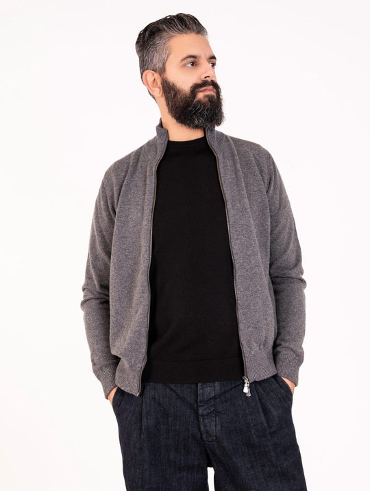 Maglia Alpha Studio in Cashmere con Zip Grigio