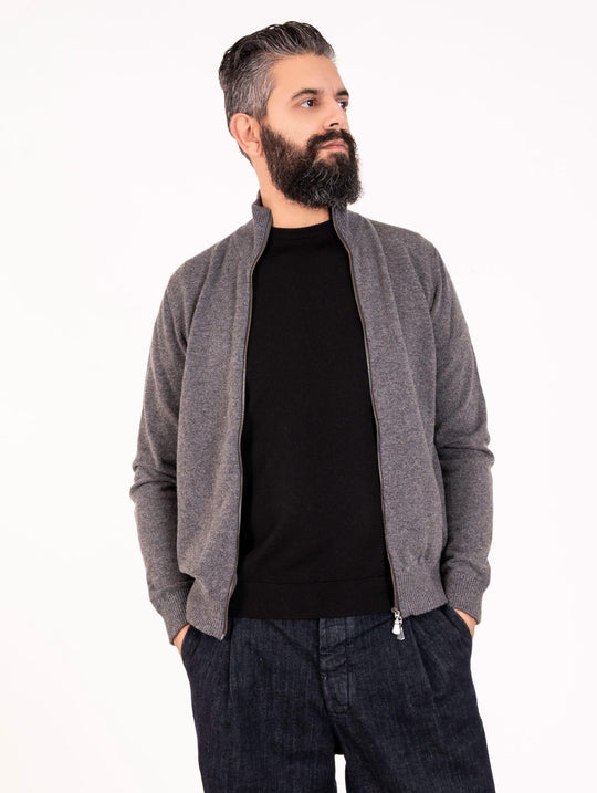 Alpha Studio Grey Cashmere Sweater with Zip