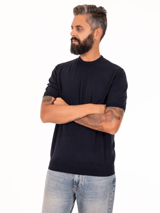 Maglia Alpha Studio in Cotone Crepe Blu Notte