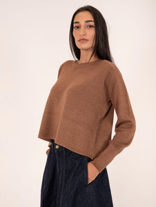 Maglia Boxy Base in Lana e Cashmere Biscotto