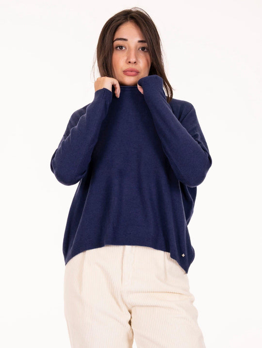 Maglia Boxy White Wise in Lana e Viscosa Blu