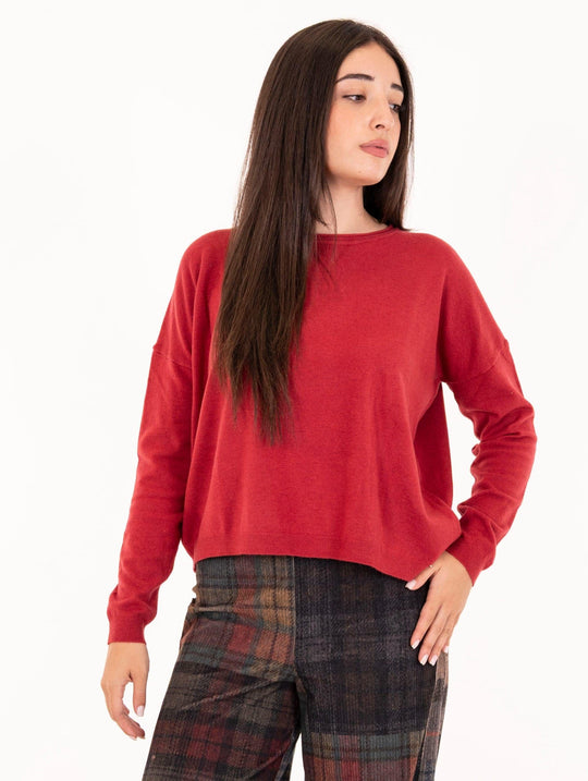 Boxy White Wise Sweater in Wool and Blush Viscose