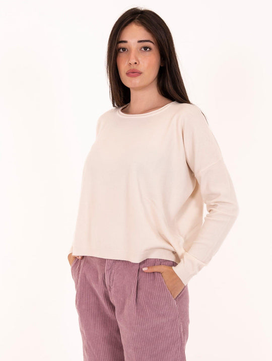 Maglia Boxy White Wise in Lana e Viscosa Naturale