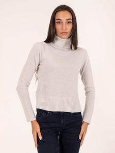 Maglia Collo Alto Base in Lana Merino Extrafine Latte