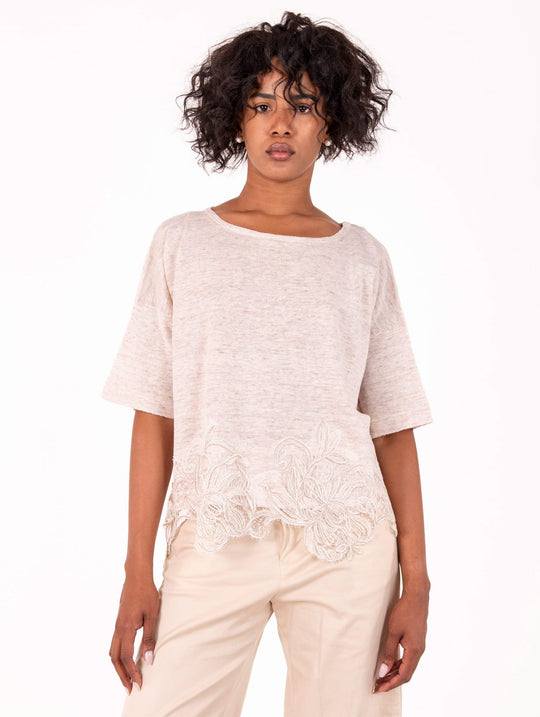Maglia D Exterior in Lino e Pizzo Conchiglia
