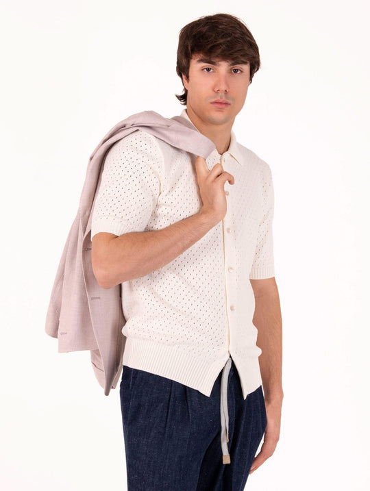 Maglia Eleventy Milano Platinum in Cotone Traforato Bianco