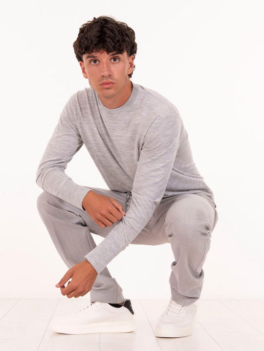 Eleventy Milano Platinum Sweater in 14 Micron Wool Gray Melange