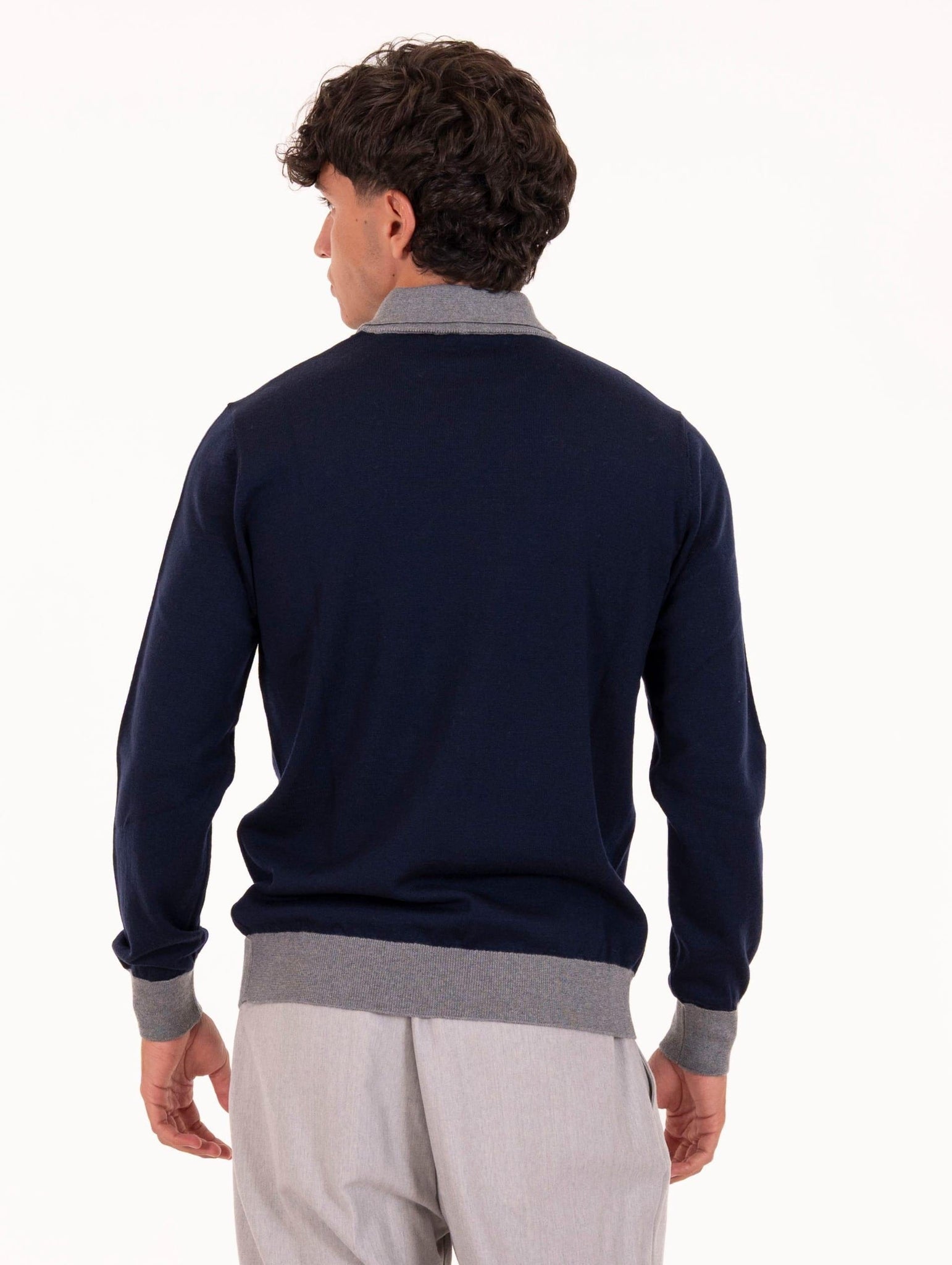 Maglia Eleventy Milano Platinum in Lana Blu e Grigio