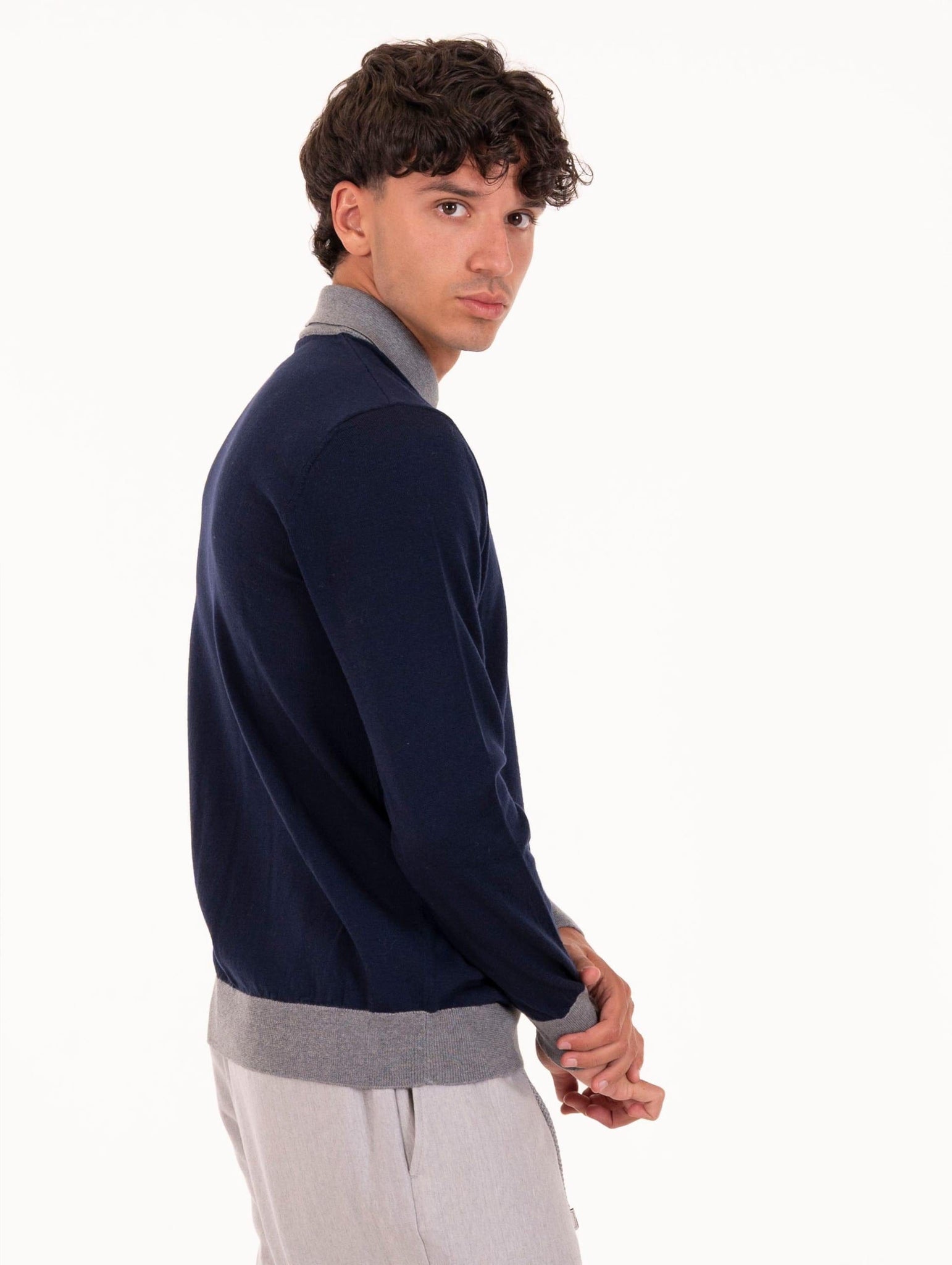 Maglia Eleventy Milano Platinum in Lana Blu e Grigio