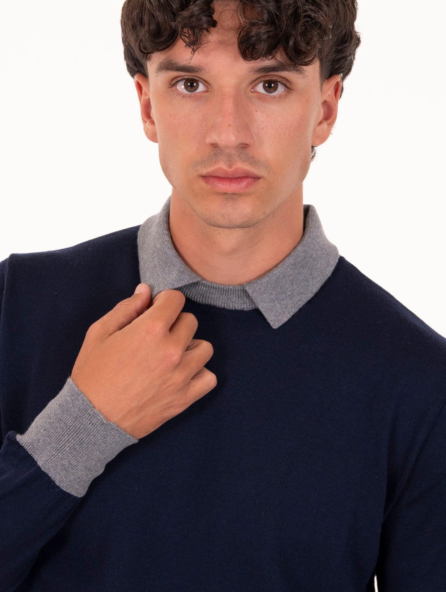 Maglia Eleventy Milano Platinum in Lana Blu e Grigio