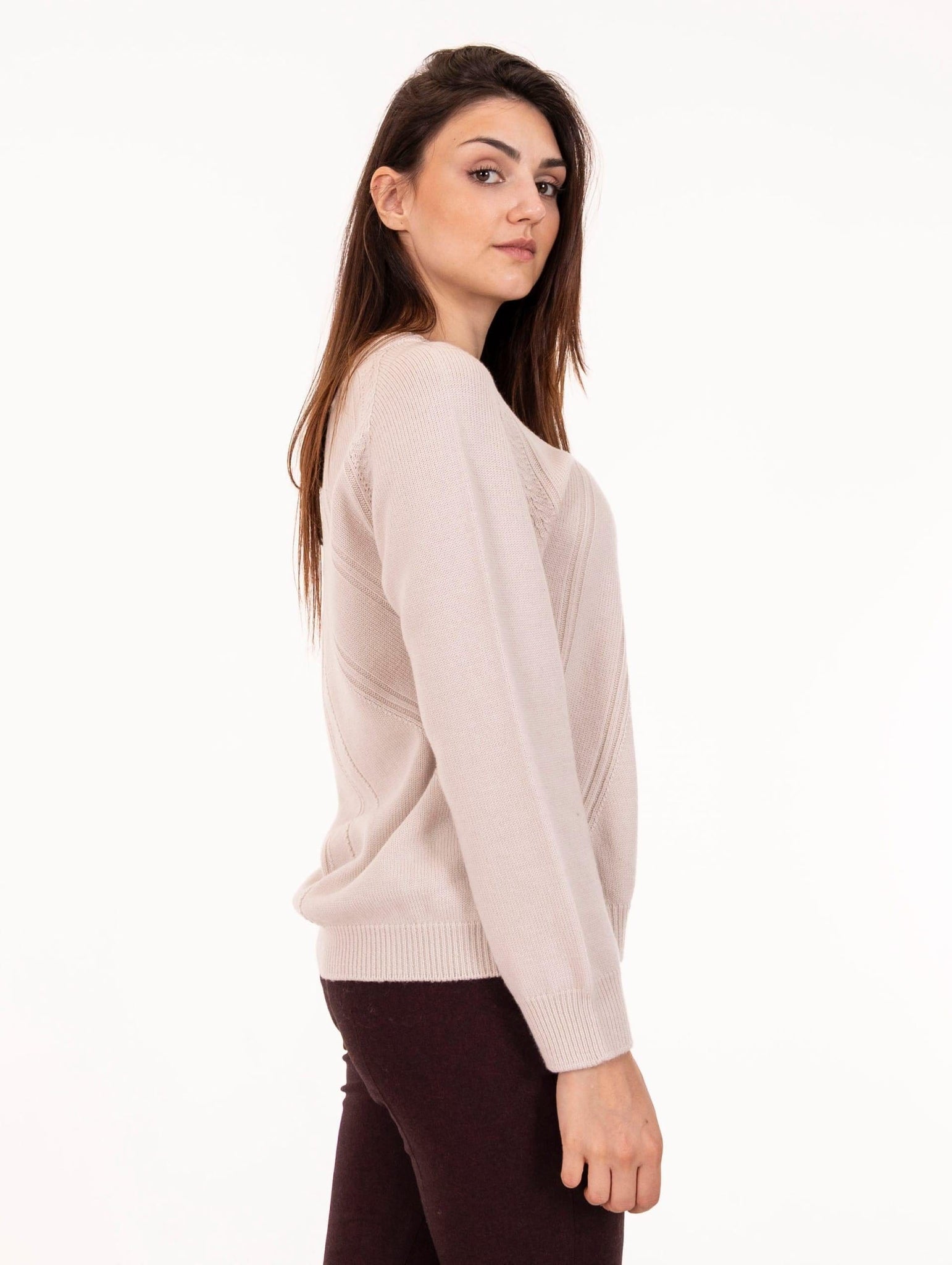 Maglia Girocollo Alpha Studio in Pura Lana Gesso