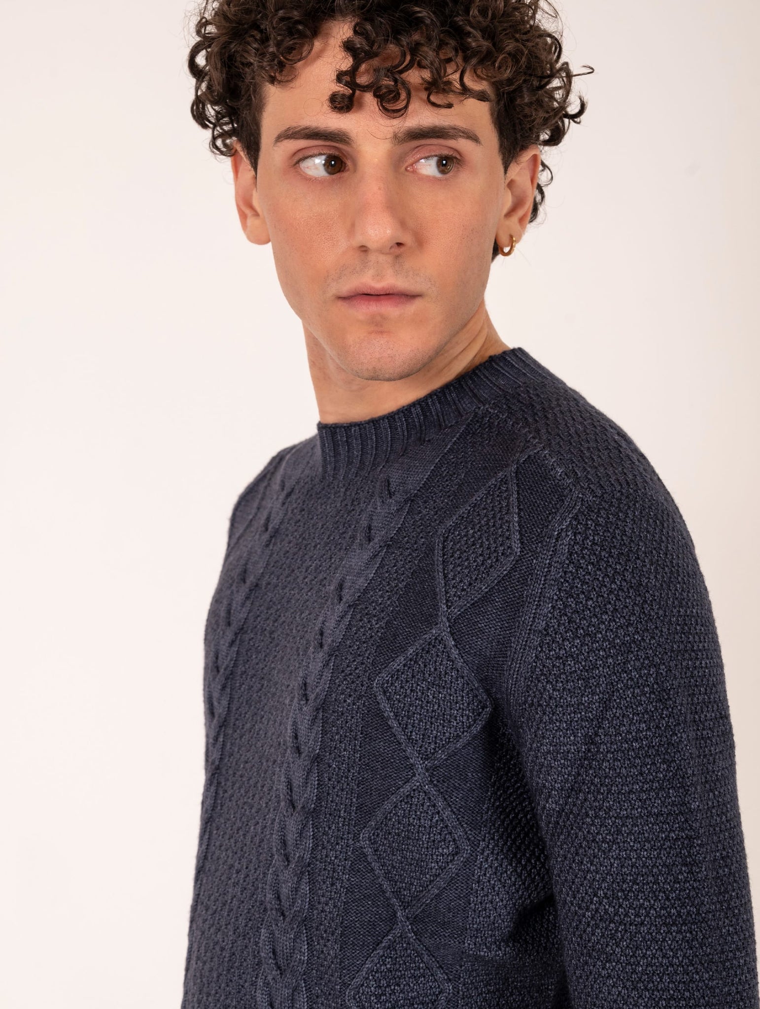 Maglia Girocollo Fisherman H953 in Lana Merinos Extrafine Navy