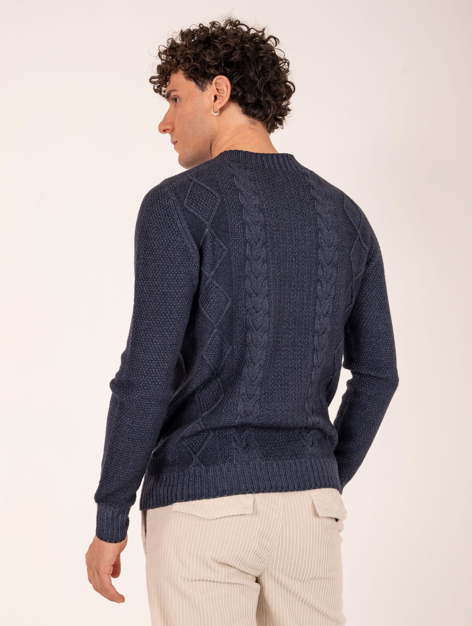 Maglia Girocollo Fisherman H953 in Lana Merinos Extrafine Navy