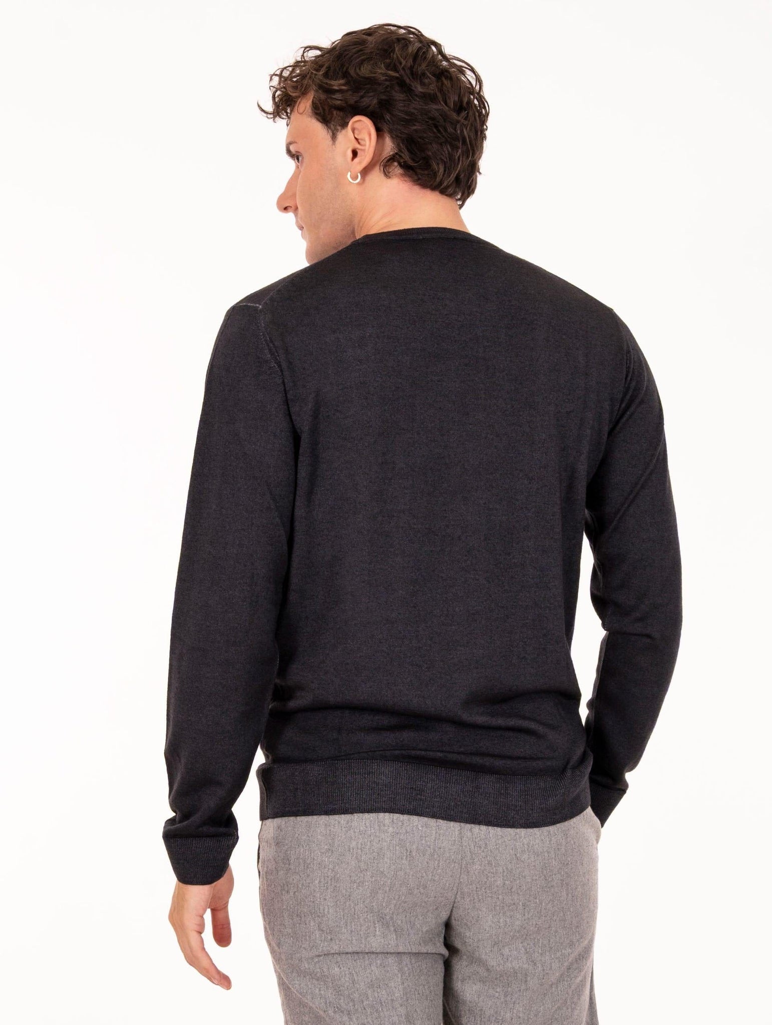 Maglia Girocollo Four Stroke in Lana Merinos Extrafine Lavagna