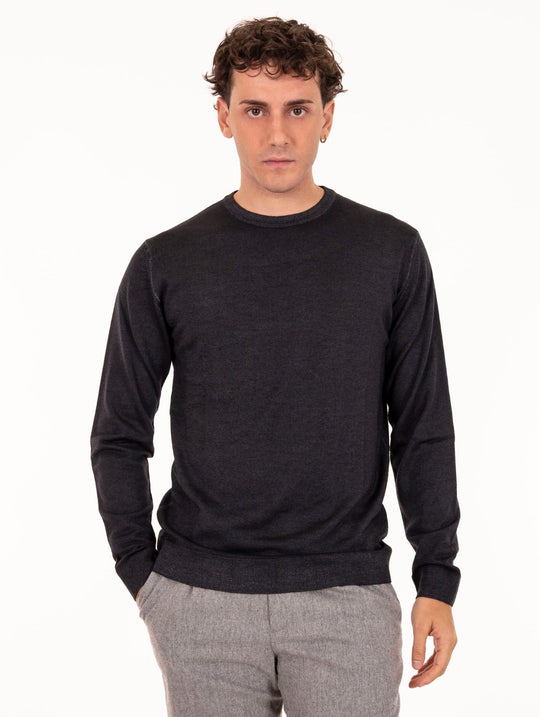 Crew Neck Sweater Four Stroke in Extrafine Merinos Wool Slate