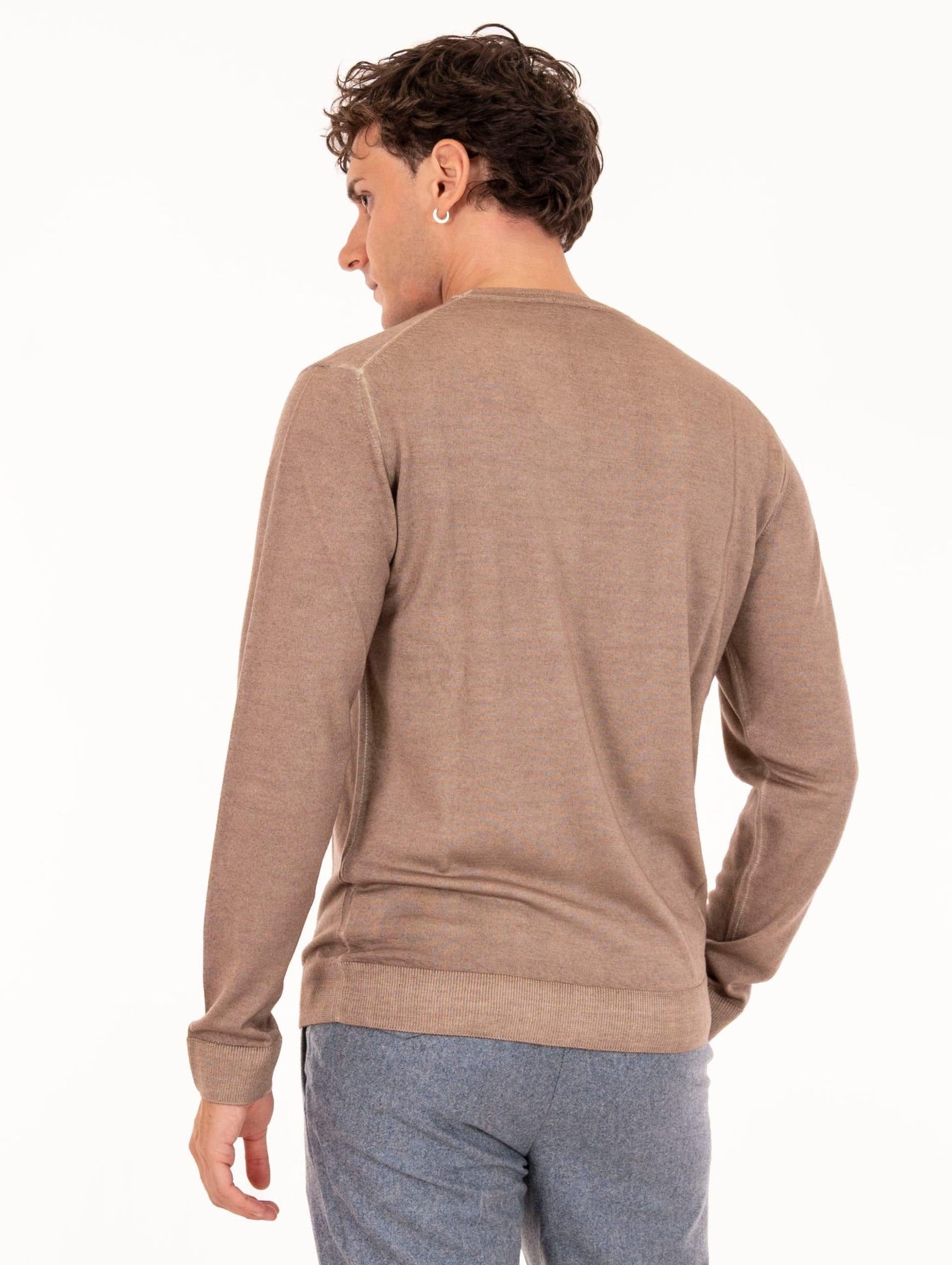 Maglia Girocollo Four Stroke in Lana Merinos Extrafine Sabbia