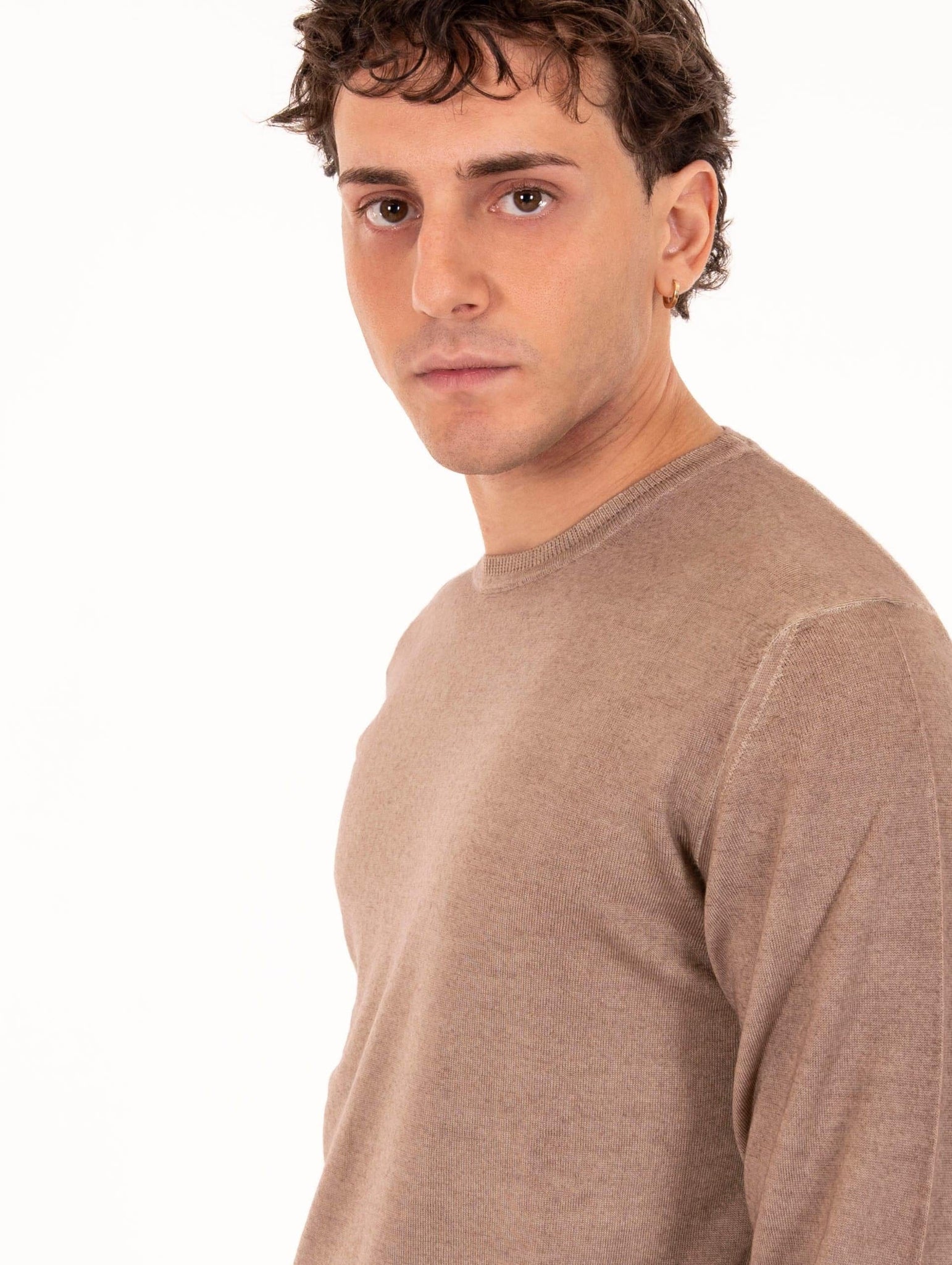 Maglia Girocollo Four Stroke in Lana Merinos Extrafine Sabbia