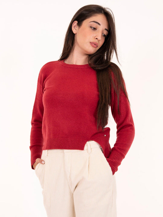 Maglia Girocollo White Wise con Spacchetto in Lana e Viscosa Blush