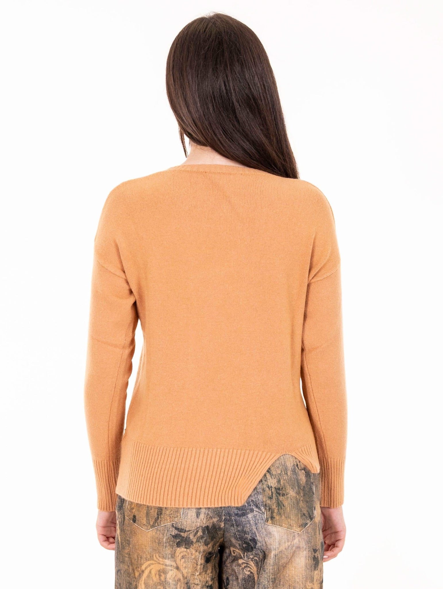 Maglia Girocollo White Wise con Spacchetto in Lana e Viscosa Cammello