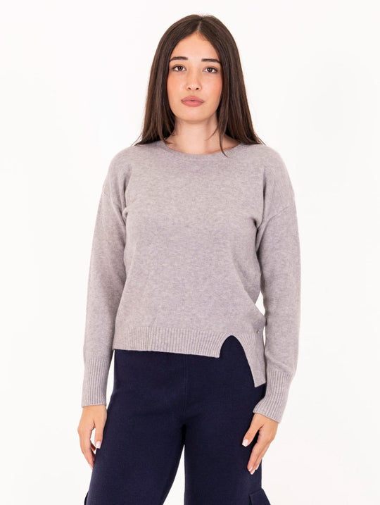 Rundhalspullover White Wise mit Schlitz aus Wolle und Viskose Grau