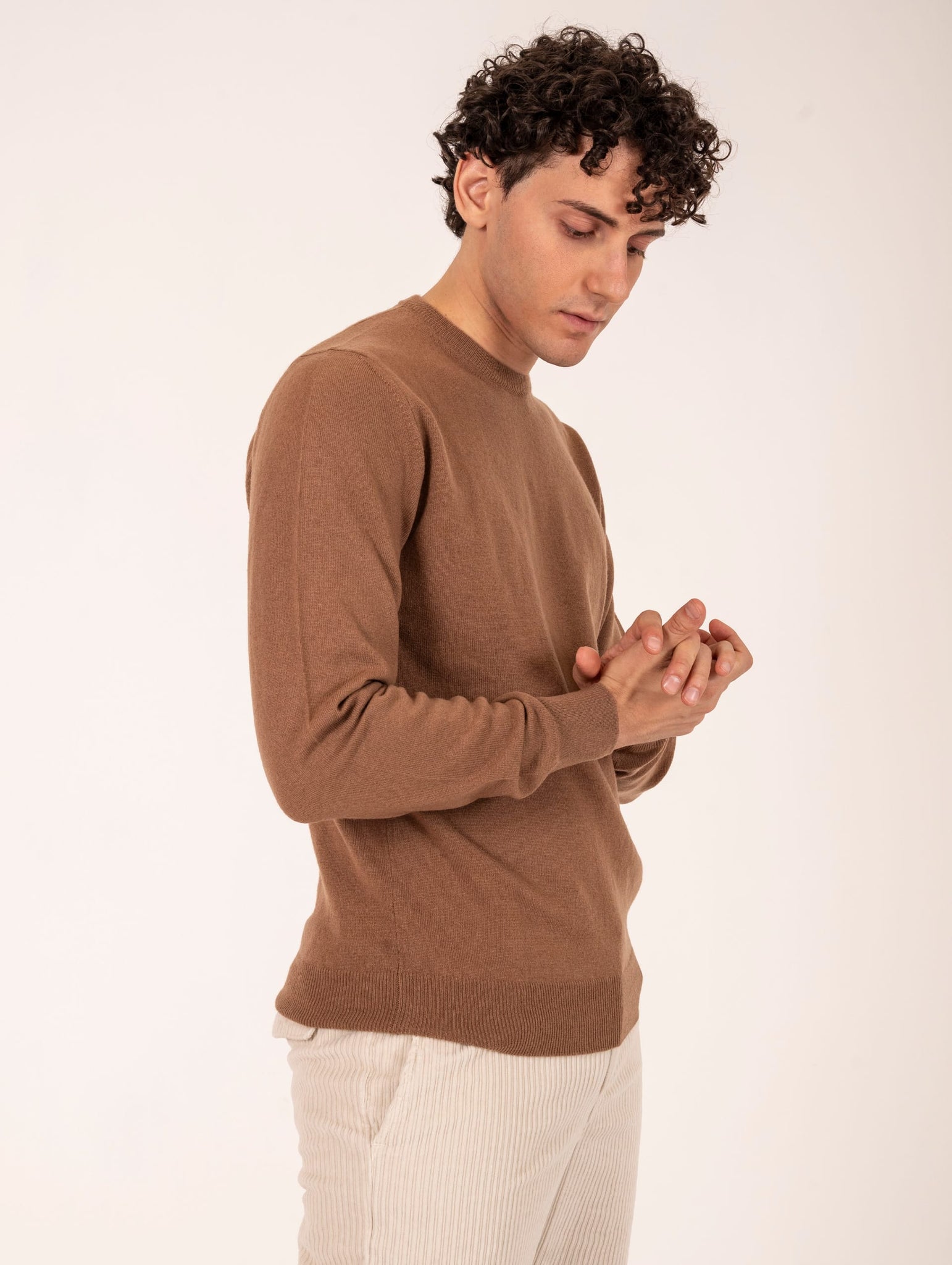 Maglia Girocollo Zanieri Lambswool e Cashmere Caramello