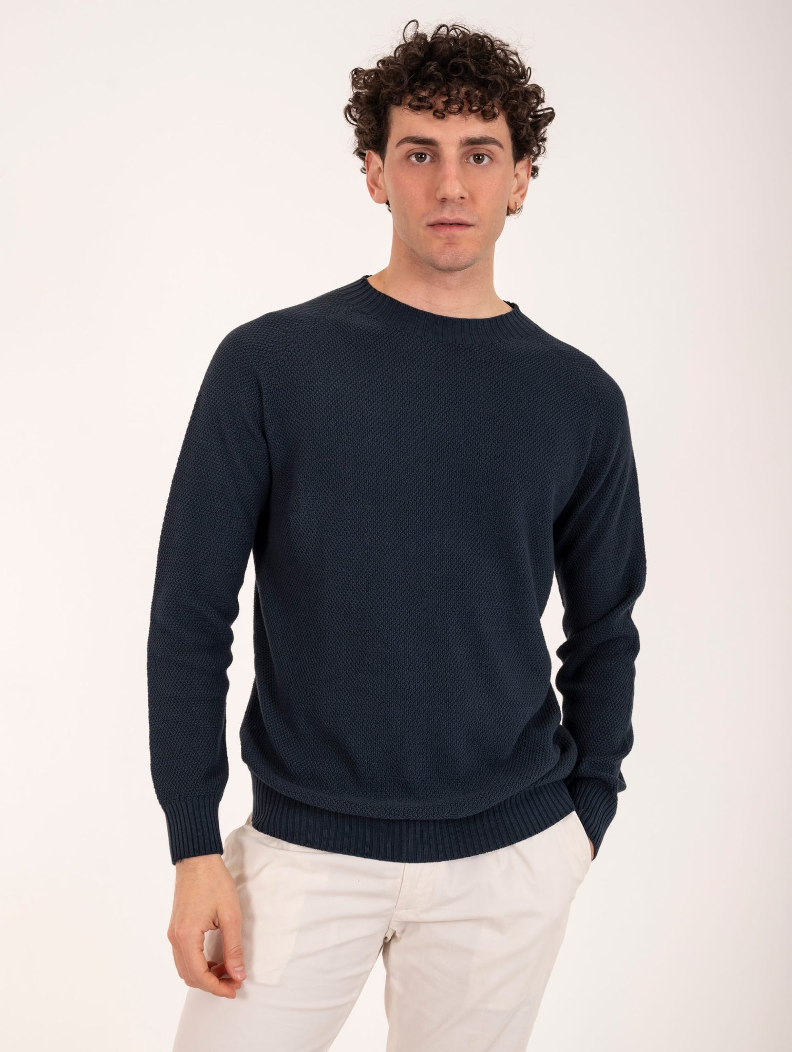 Maglia Grana di Riso H953 in Cotone Blu Notte