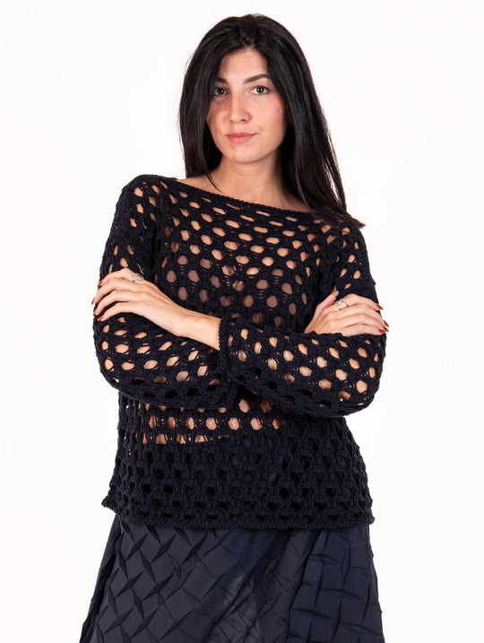 Maglia Liviana Conti in Puro Cotone Traforato Blu